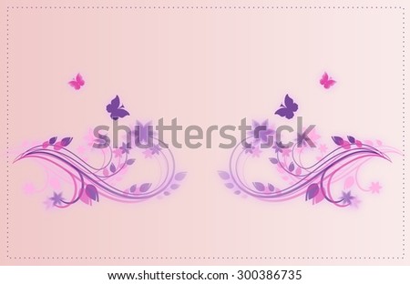 Light pink background with violet pink flourish ornaments