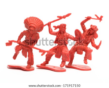 red plastic toy indians
