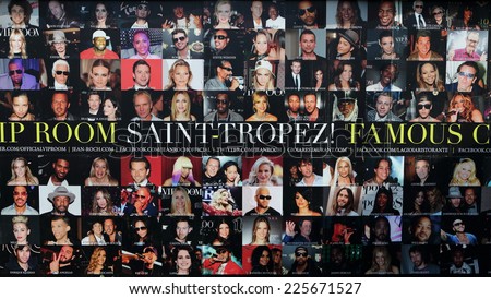 SAINT TROPEZ, FRANCE - OCTOBER 20,2014: Wall of famous VIP club JEAN ROCH, SAINT-TROPEZ, October 20, 2014