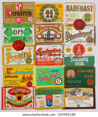 MALESICE, CZECH REPUBLIC - JANUARY 06, 2015: Vintage Czech beer labels.