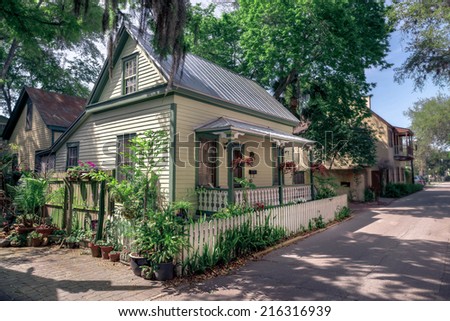 St. Augustine, Florida, USA - March 2014 - Summer Cottage in St. Augustine, Florida on a sunny day.