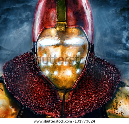 Image of honorable knight who is looking like iron man