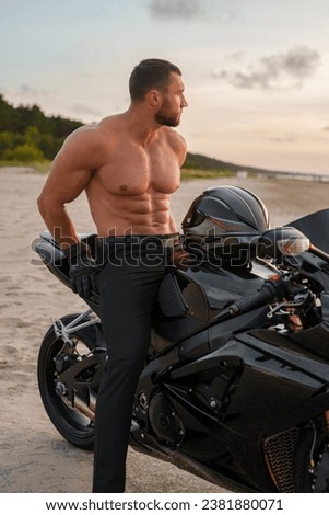 Similar – Image, Stock Photo Man sitting on motorcycle and surfing mobile