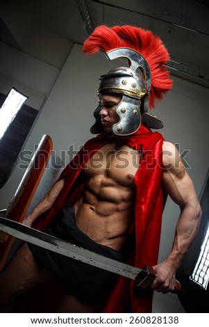 Warrior of Rome with sword and shield.