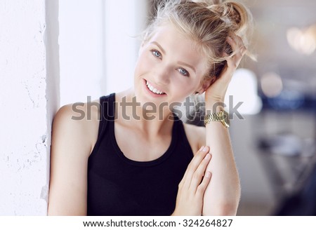 blonde woman with blue eyes