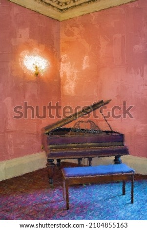 piano in a magnificent music room digital brush and ink pen oil painting for canvas prints
