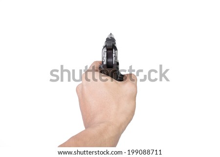 Men\'s hand with a Semi-automatic 9mm gun isolated on white background