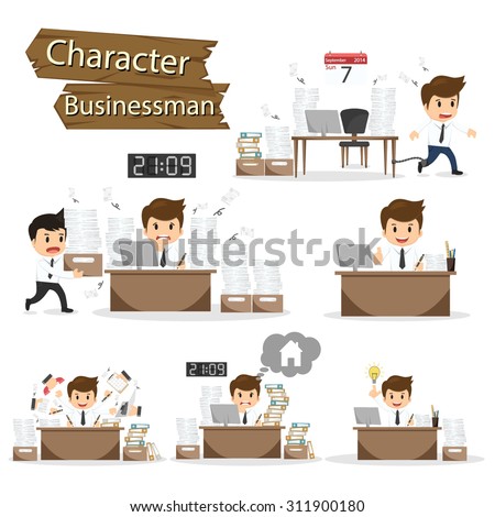 Businessman character on office worker set vector illustration.