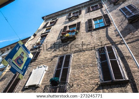 House from below, Turin Turin,Italy,Europe - April 10, 2015 : View from below of a house in Via Barbaroux in the old town
