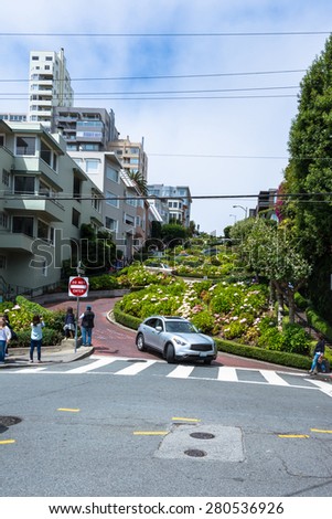Lombard Street in San Francisco\
San Francisco,California,USA - July 30, 2014 : View of Lombard Street from below