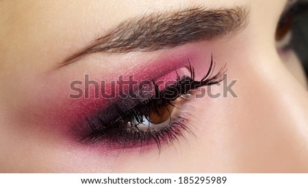 Red Eye Makeup. Beautiful eye makeup close up