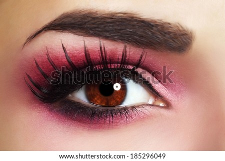 Red Eye Makeup. Beautiful eye makeup close up