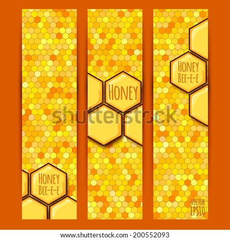 vector illustration. Set of  vertical banners with honeycombs