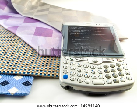 PDA Mobile Phone showing Programming Code Source Silk Neck Ties