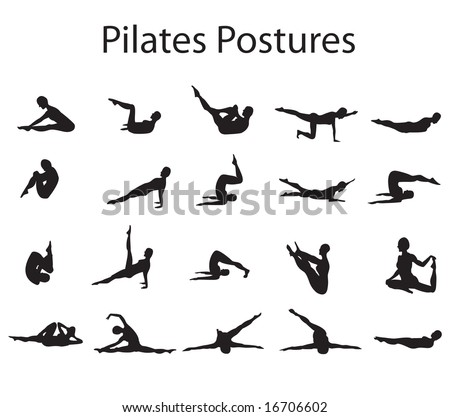 20 Various Pilates Postures Positions Silhouette Vector Illustration ...