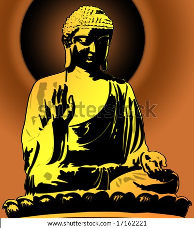 Golden Buddha Sitting Illustration on Sunset Background