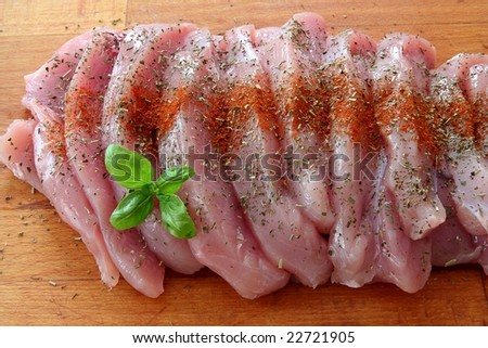 fresh, raw meat slices prepared for cooking