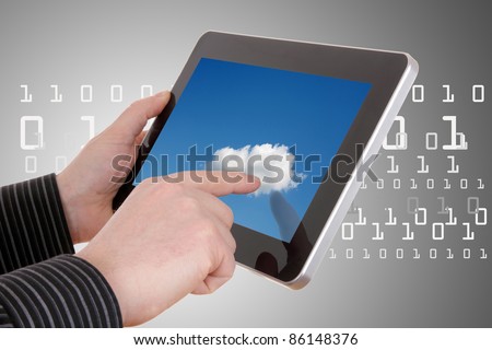 cloud computing concept - using cloud services on tablet
