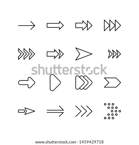 Set of arrow line icon design, black outline vector icons, isolated against the white background, forward mark vector illustration.