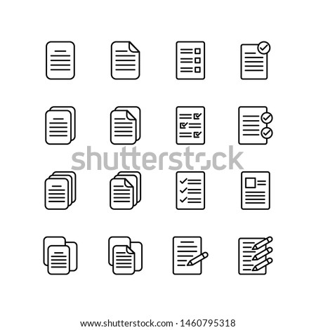 Set of paper line icon design, black outline vector icons, isolated against the white background, education mark vector illustration.