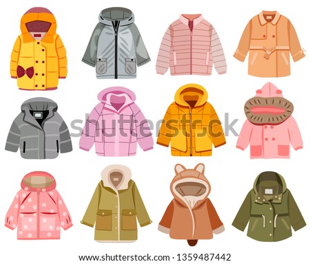 Collection of fashionable children's clothing, vector illustration