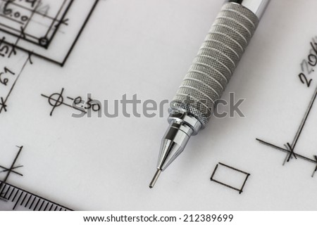 Mechanical pencil on a technical drawing