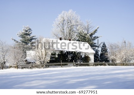 Family house in winter landscape with lot of snow