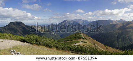 Panorama of the Western Tatras (Rohace) from Lucna peak in Poland and Slovakia border