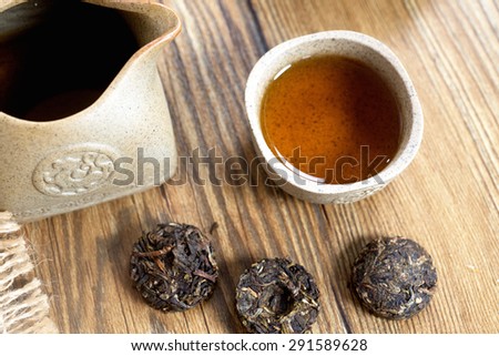 Traditional old packages Chinese Puer tea from Yunnan province of China in the table
