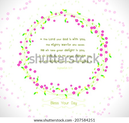Colorful flower in circle shape with bible verse.