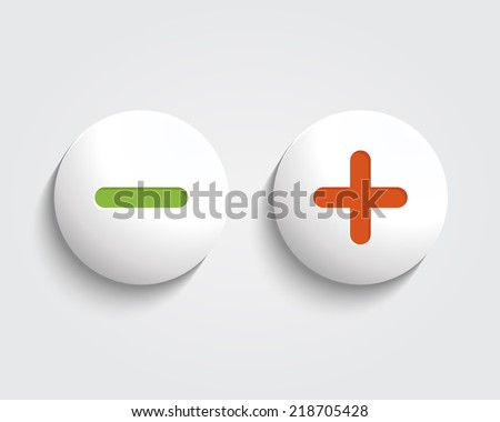 Vector add, cancel, or the plus and minus signs on buttons or circles icon isolated on white background
