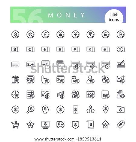 Set of 56 money line icons suitable for web, infographics and apps. Isolated on white background. Clipping paths included.
