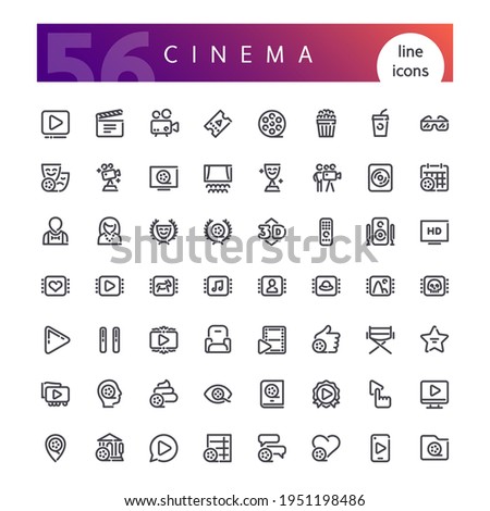 Set of 56 cinema line icons suitable for web, infographics and apps. Isolated on white background. Clipping paths included.