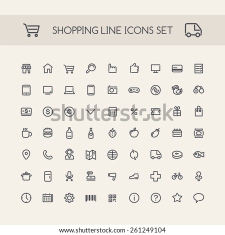 Shopping Line Icons Set Black