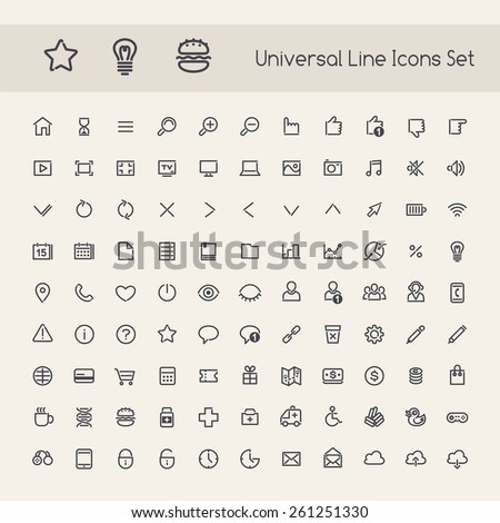 Set of Line Round Universal Icons. Isolated on White Background.