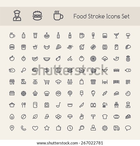 Set of Stroke Food Icons. Isolated on White Background.