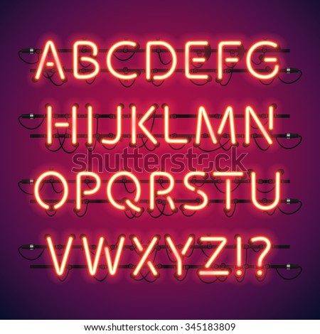 Glowing Neon Bar Alphabet. Used pattern brushes included. There are fastening elements in a symbol palette.