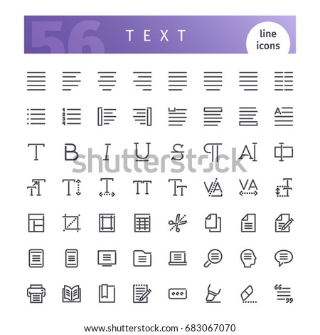 Set of 56 text editor line icons suitable for web, infographics and apps. Isolated on white background. Clipping paths included.