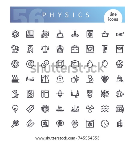 Set of 56 physics line icons suitable for web, infographics and apps. Isolated on white background. Clipping paths included.