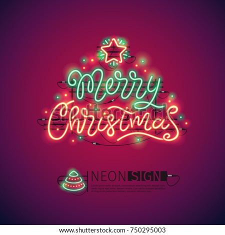 Merry Christmas colorful neon sign makes it quick and easy to customize your holiday projects. Used neon vector brushes included.