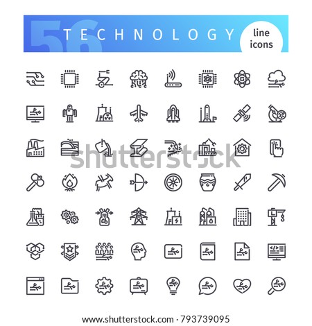 Set of 56 technology line icons suitable for web, infographics and apps. Isolated on white background. Clipping paths included.