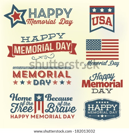 Happy Memorial Day Vector Set | Patriotic American Flag and Ribbon Vector Set | Home of the Free