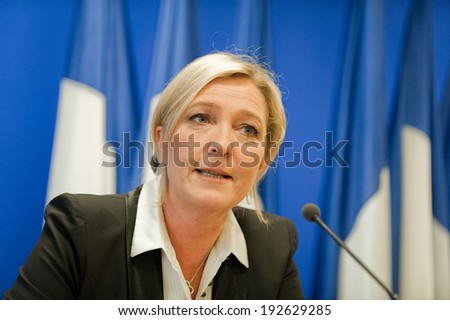 NANTERRE, FRANCE - MARCH 17, 2011: Marine le Pen in press conference at the headquarter of Front national, the political party she leads