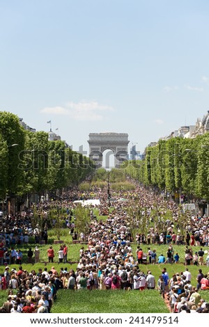 PARIS, FRANCE - MAY 23, 2010 - Champs Elysees covered with fields of grass and trees for the event \