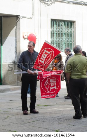 SPAIN - APRIL 29: Groups of people, together with the main unions, protest against welfare cuts in health and education, approved by the Government of Spain on April 29, 2012 in Pontevedra, Spain.