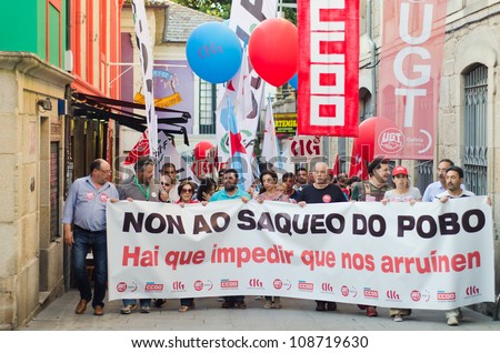 PONTEVEDRA - JULY 19: Detail of the manifestation by the old city, to protest by the social cuts, of the Conservative government, July 19, 2012 in Pontevedra, Spain.