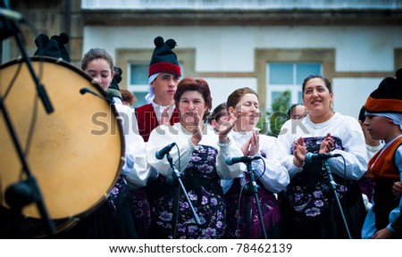 PONTEVEDRA, SPAIN - MAY 1: Group Galician folk instruments played to accompany the dances during the celebration of the May Festival  in Pontevedra, May 1, 2011, Pontevedra, Spain.