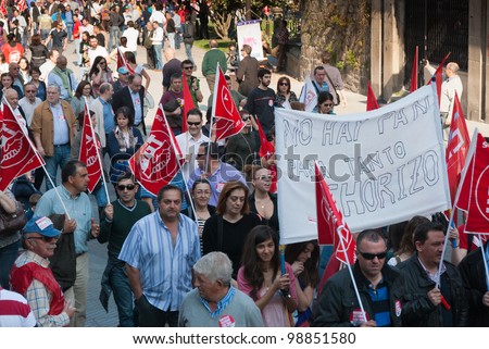SPAIN - MARCH 29: General strike in Spain, Labor unions in protest demonstration march to the Labor Reform approved by the Government of Spain on March 29, 2012 in  Spain.
