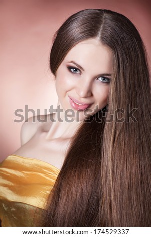 Brunette hair Woman beauty face with ideal skin, spa, cosmetology, perfect skin woman, natural makeup girl, beauty model portrait. Brown hair woman. Brunette long hair. studio, isolated.