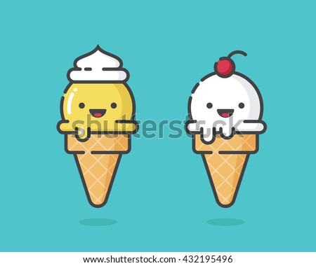 Cartoon ice cream cones. Vector illustration.